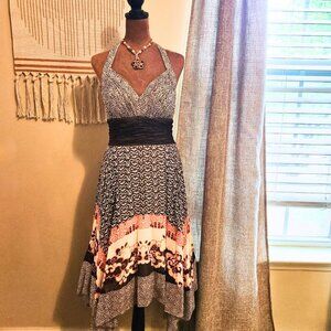 Sangria Vintage Y2K Handkerchief Hem Halter Dress  | Silk Lined | Size 10